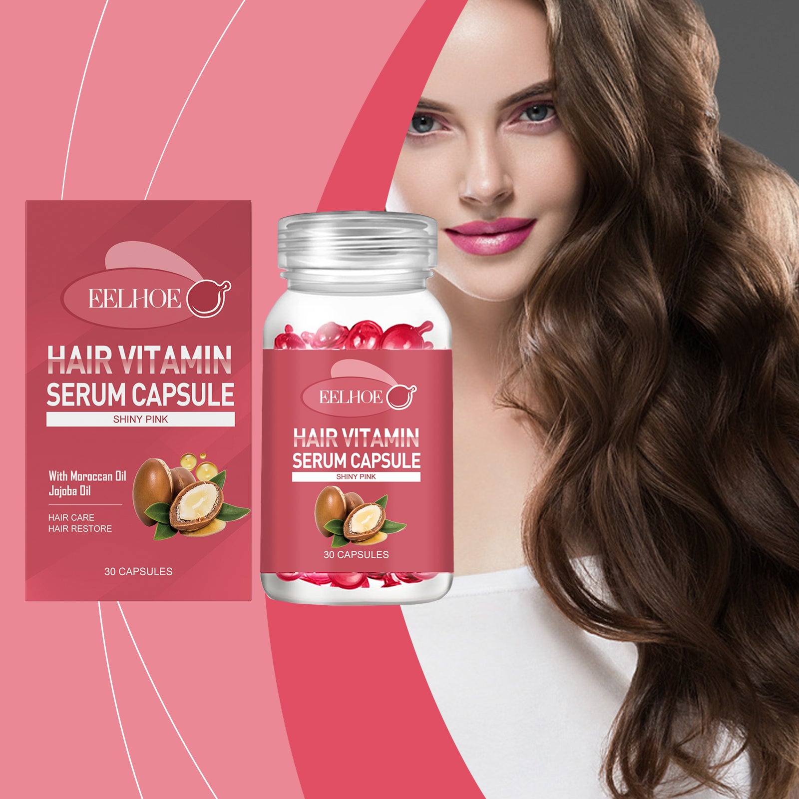 Silk Glow Hair Vitamin Serum Capsules – Anti-Frizz & Deep Shine Formula (Pink Edition)