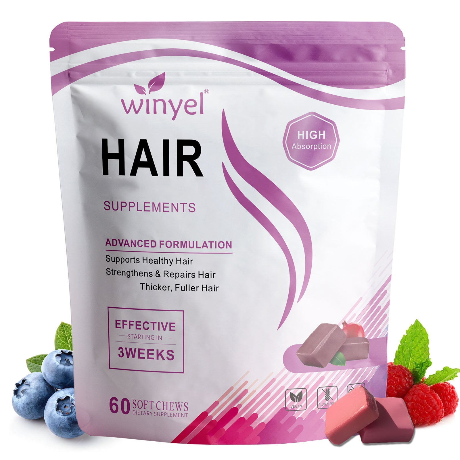 Biotin Boost Hair Growth Soft Chewables – Mixed Berry Vitamin Gummies for Thicker & Stronger Hair